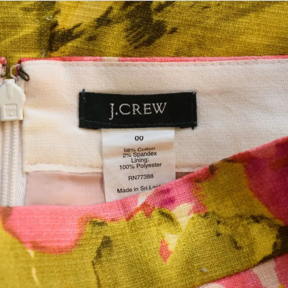 J.CREW Impressionist Floral Pencil Skirt Pink Yellow Watercolor Size 00